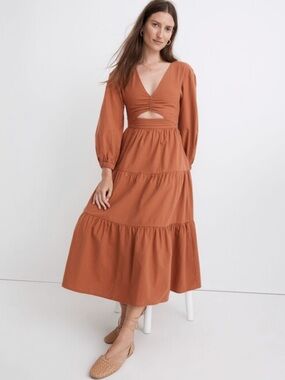 Madewell Crepe Cutout Midi Dress Earthen Red Size 12 NWT Sold Out